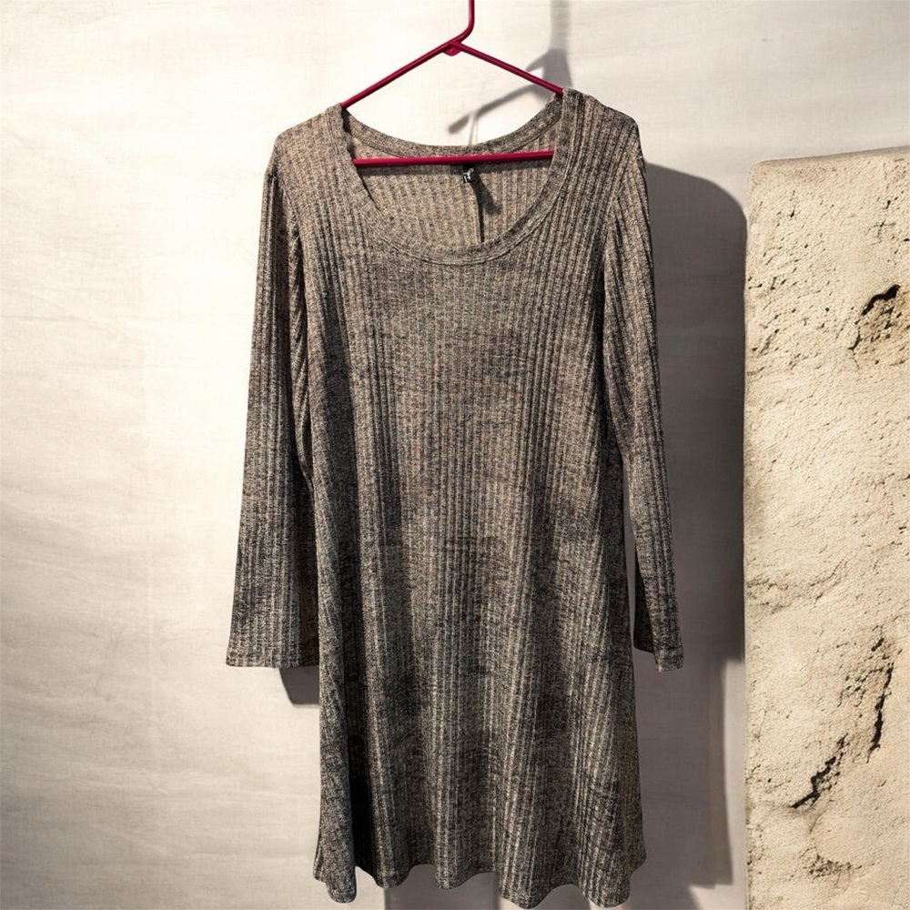 Gold Ribbed Long Sleeve Dress